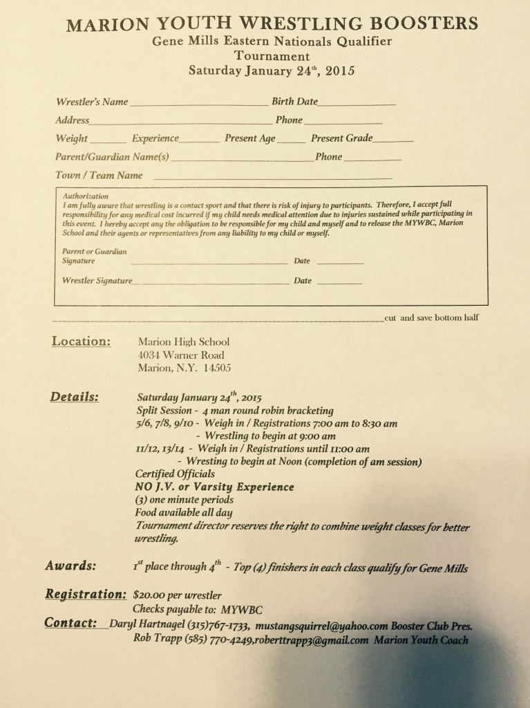 Marion Youth Wrestling Boosters Registration