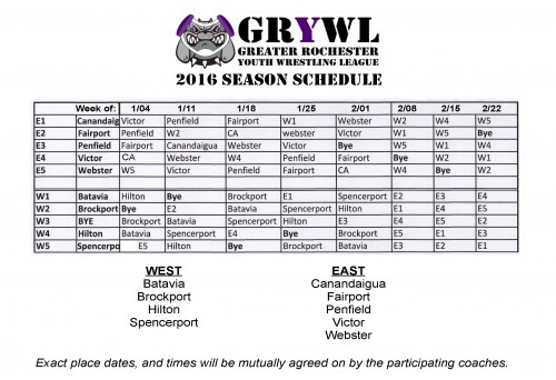 GRYWL Season Sechedule
