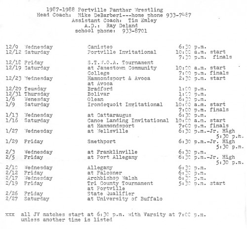 1987-1988 Portville Panthers Wrestling