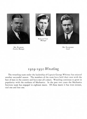 1929-1930 Mechanics Institute Techmen Wrestling