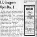 Ithaca College Grapplers Open Dec. 4