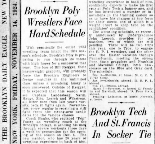 Brooklyn Poly Wrestlers Face Hard Schedule