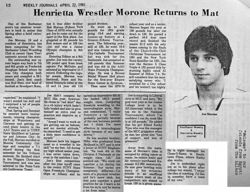 Henrietta Wrestler Morone Returns to Mat