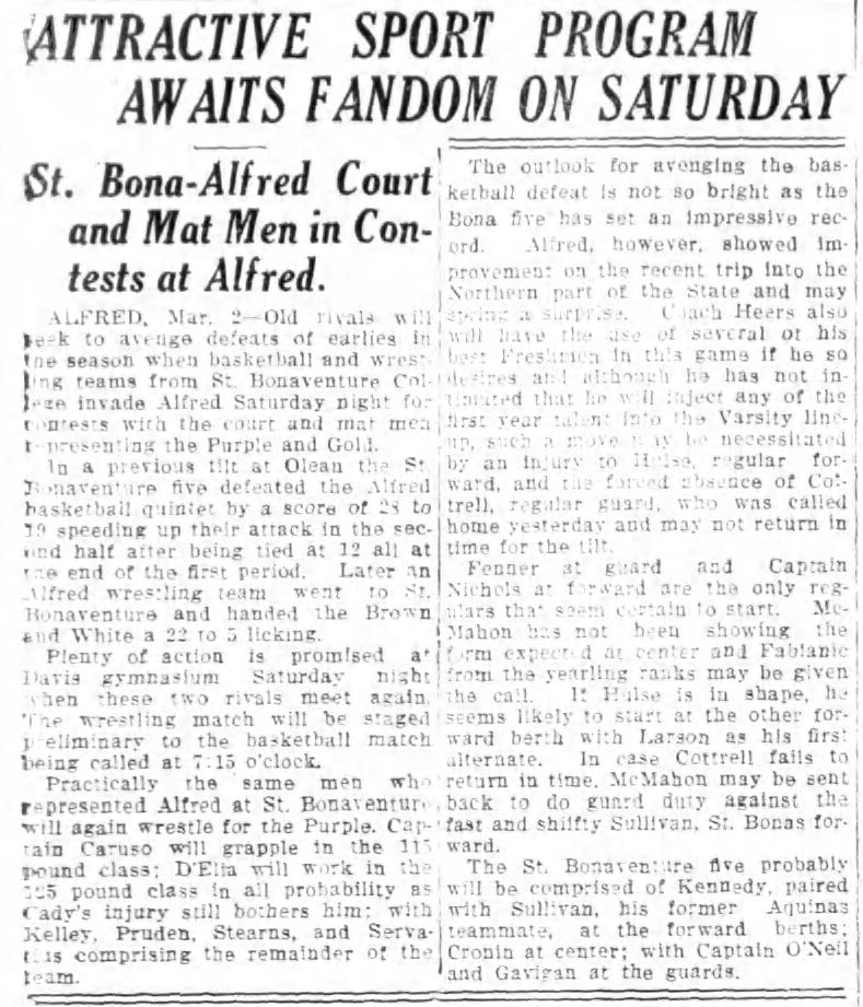 St. Bona-Alfred Mat Men in Contest at Alfred