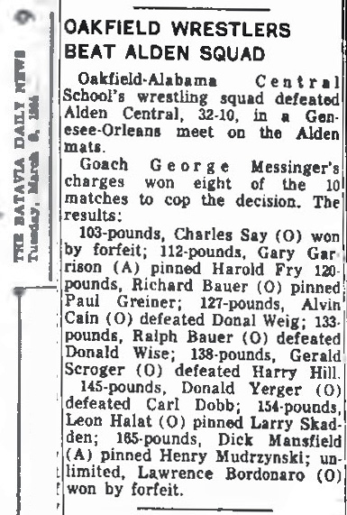 Oakfield Wrestlers Beat Alden Squad