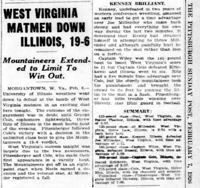 West Virginia Matmen Down Illinois, 19-6
