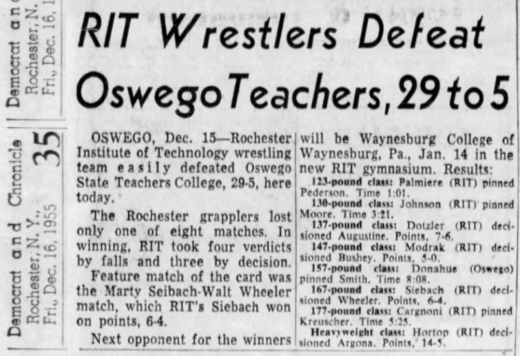 RIT Wrestlers Defeat Oswego teachers