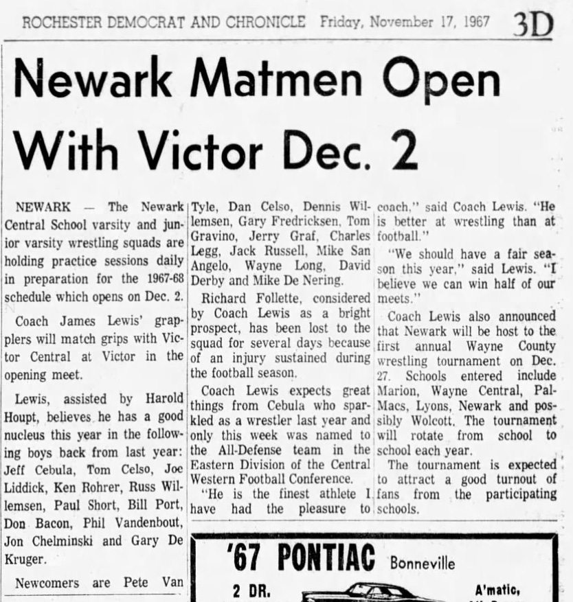 Newark Matmen Open With Victor Dec. 2